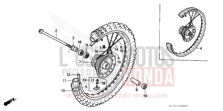 ROUE AVANT (RF/R2F/R2G) de CR80R "Grandes Roues" FLASH RED (R119) de 1986